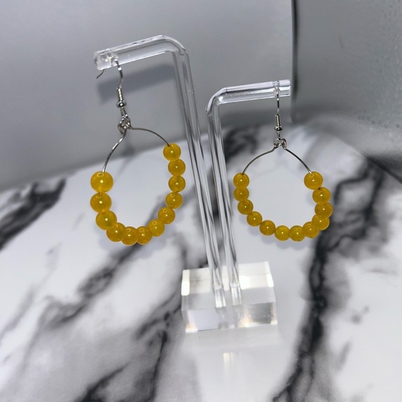 Yellow Beaded Hoop Earrings - Picture 3 of 4